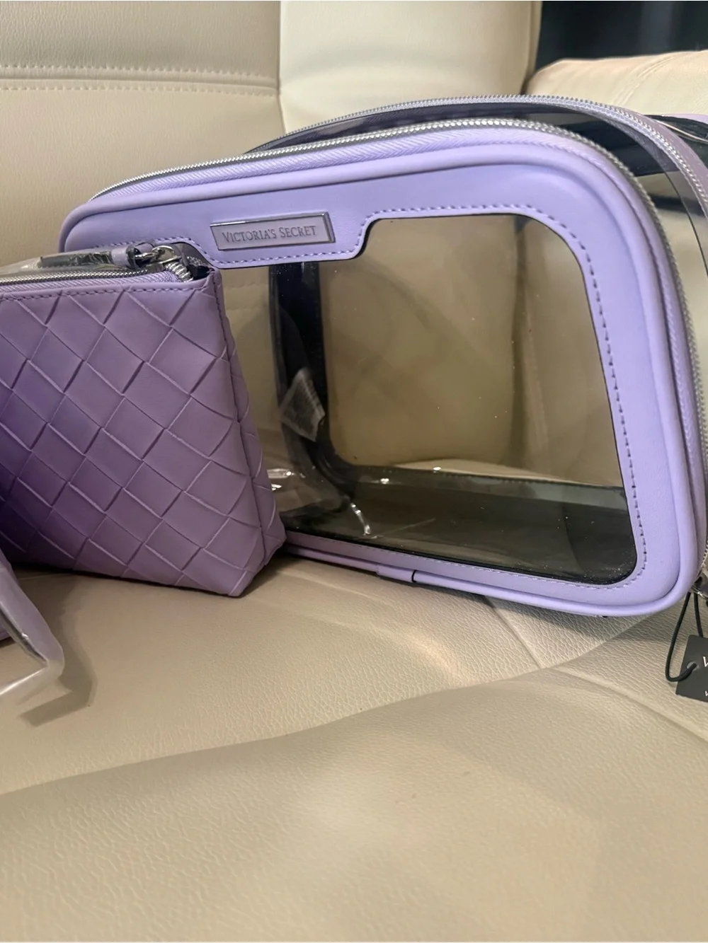 Victoria's Secret Lavender Quilted & Clear Cosmetic Bag Set